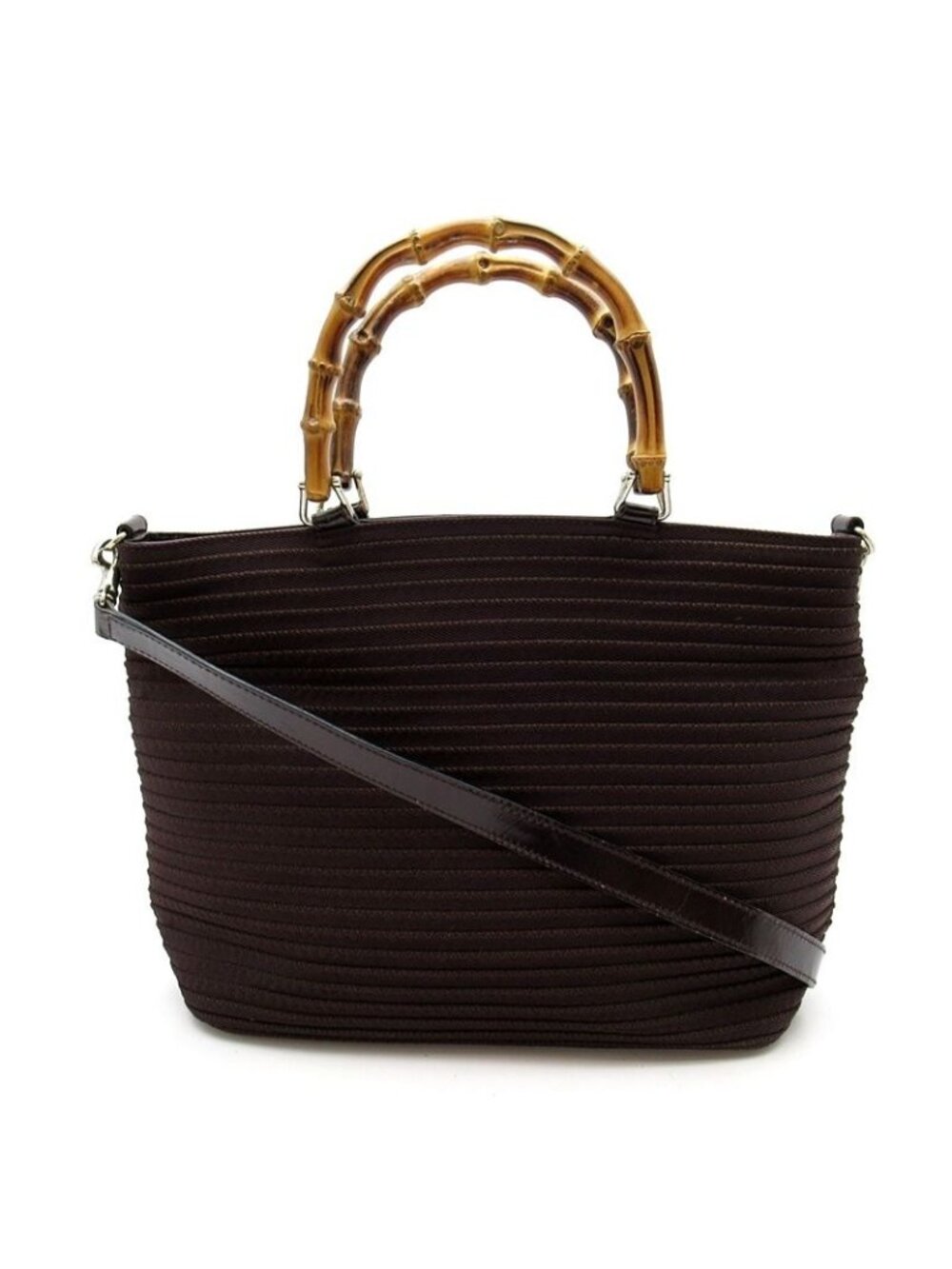 Gucci Bamboo 2-Way Handbag Canvas Leather Brown